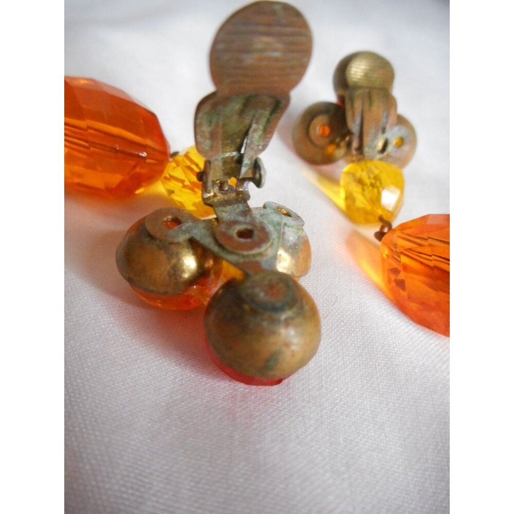 Vintage Orange Yellow Dangle Bead Earrings 1960s Estate Find - Picture 3 of 3